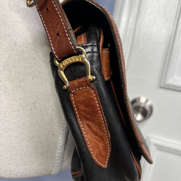 Vintage Pollini Italian Leather Crossbody Bag‎ Purse Classic Brown Black 12x7x4 - Picture 6 of 15